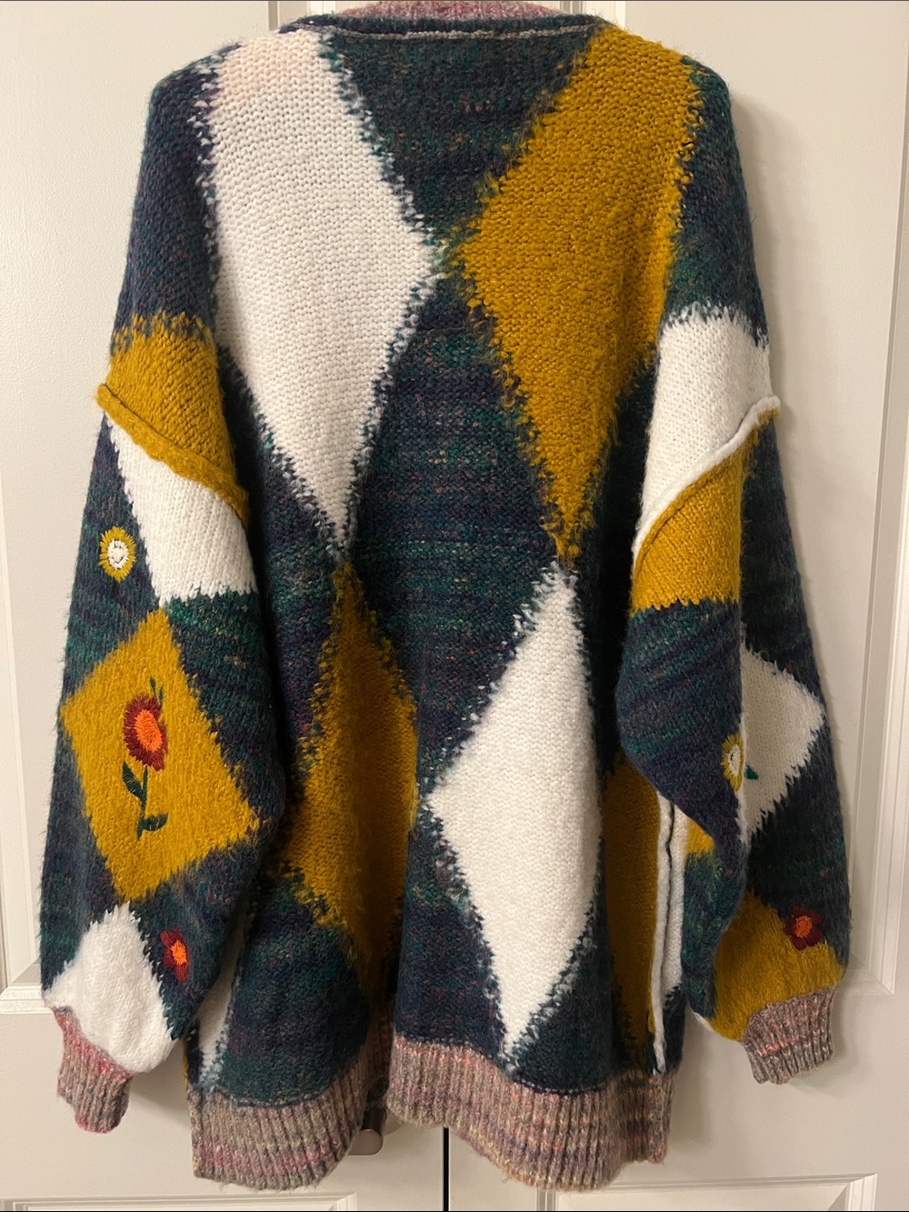 ✨RARE✨ Free People: “Flower Petal Cardigan” (Floral Argyle Oversized Cardigan) - Picture 5 of 6